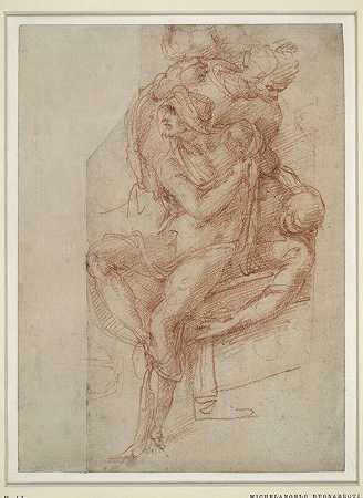 拉撒路的右臂搭在胸前，披着裹尸布；拉撒路上半身（倒置）（1518年） by Michelangelo Buonarroti