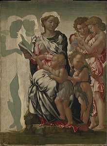 圣母与圣约翰与天使之子（“曼彻斯特圣母玛利亚”）（约1497年） by Michelangelo Buonarroti