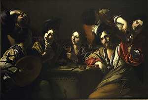 饮酒和音乐派对（1615-1620） by Bartolomeo Manfredi