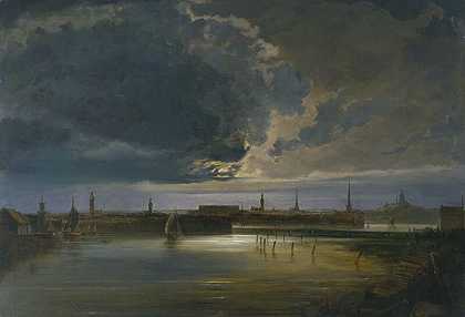 斯德哥尔摩的月光景观（约1850年） by Peder Balke