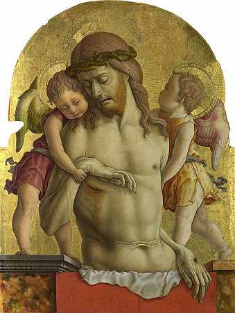 由两位天使供养的死去的基督（约1470-1475年） by Carlo Crivelli