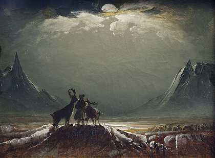 芬马克的萨米人和驯鹿景观（约1850年） by Peder Balke