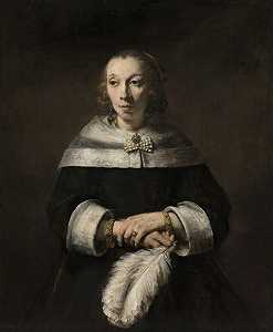 拿着鸵鸟羽毛扇的女士肖像（1658-1660） by Rembrandt van Rijn