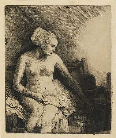 沐浴时戴着帽子的女人（1658） by Rembrandt van Rijn