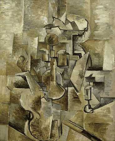 小提琴与烛台（1910） by Georges Braque