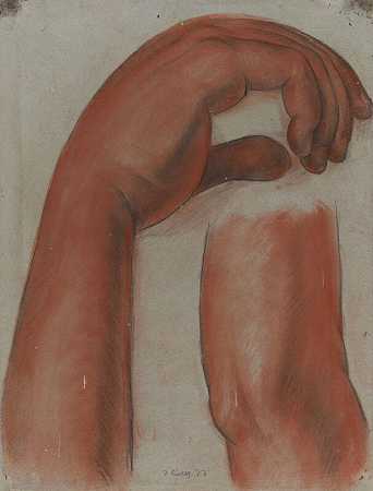 无标题（人物舞的右臂和手），壁画创作研究，墨西哥城国家预备学校玻利瓦尔圆形剧场（1922年） by Diego Rivera