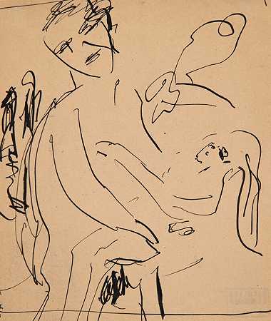 带娃娃的女孩（带娃娃的女孩）（1910年） by Ernst Ludwig Kirchner
