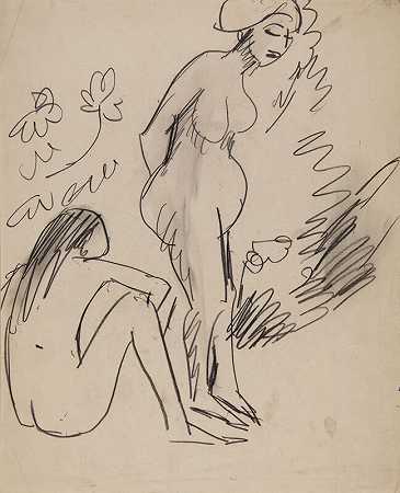 裸体站立和坐下（莫里茨堡））（1911年—— by Ernst Ludwig Kirchner