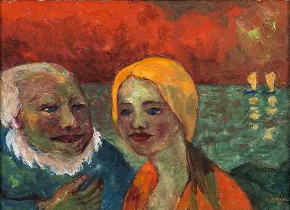 渔夫和小女儿（渔夫和小女儿）（1946年不可出售） by Emil Nolde