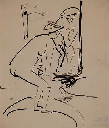 镜子前的裸体女孩（1911年） by Ernst Ludwig Kirchner