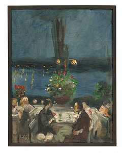 花园餐厅中的德哈维尔餐厅（约1925年） by Lesser Ury