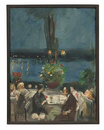 花园餐厅中的德哈维尔餐厅（约1925年） by Lesser Ury
