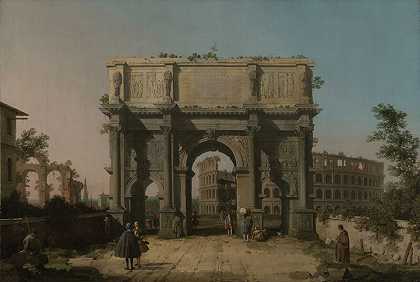 君士坦丁拱门和斗兽场的景观（1742-1745） by Canaletto