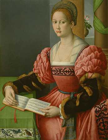 一个拿着一本音乐书的女人的肖像（1540-1545） by Antonio D;Ubertino Verdi (called Bachiacca)