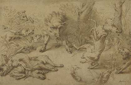 海湾里的野猪（1620-1630） by Frans Snyders