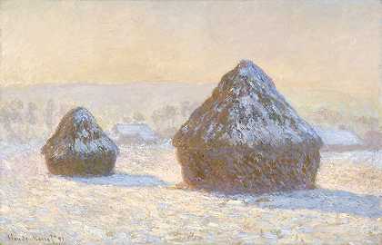 麦片，雪效应，早上（砂轮，雪效应，早上）（1891） by Claude Monet
