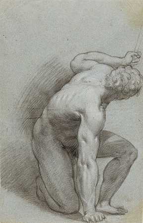 跪姿（直体）、斜卧姿（verso）（1582-1585） by Agostino Carracci