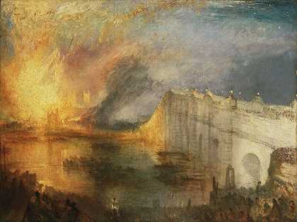 《上议院和下议院的焚毁》，1834年10月16日（1834-1835年） by J. M. W. Turner
