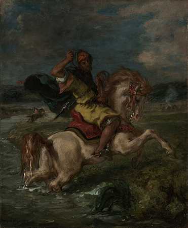 摩洛哥骑手穿越福特（1850） by Eugène Delacroix