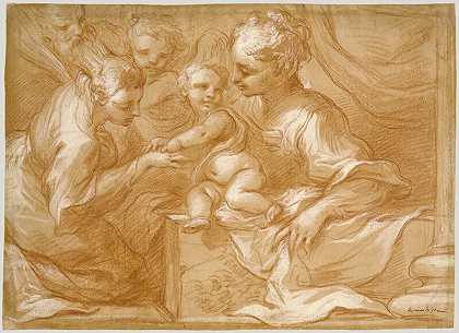 圣凯瑟琳的神秘婚姻（1655） by Bartolomeo Biscaino