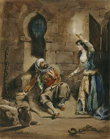 拜伦勋爵《海盗船》中的一集（1831） by Eugène Delacroix