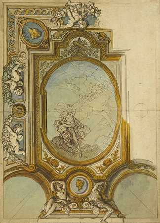 天花板装饰研究（recto），天花板装饰研究（verso）（1680） by Charles de La Fosse