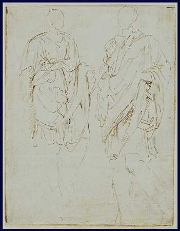 对古代雕像（雷克托）、锡拉和半人马（维索）的两项研究（1645年） by Nicolas Poussin