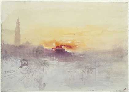 日出时分的威尼斯，欧罗巴酒店，圣马可钟楼（约1840年） by J. M. W. Turner
