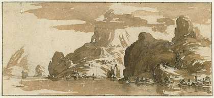 湖对面的群山景色（1632） by Jacques Callot