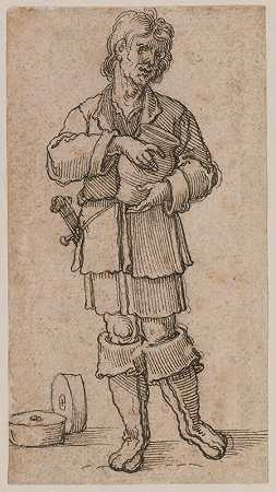 拿着罐子的年轻农民（1520） by Sebald Beham