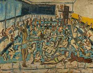 1971年秋季下午儿童游泳池（1971年） by Leon Kossoff