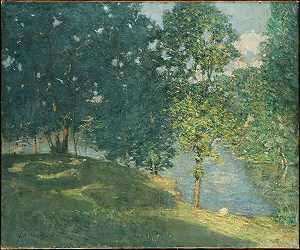 池塘边的下午（1908-1909） by Julian Alden Weir