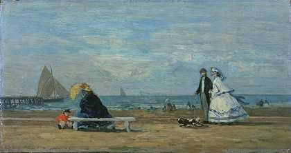 特鲁维尔海滩（1863年） by Eugène Boudin