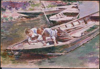 两人在船上（1891年） by Theodore Robinson