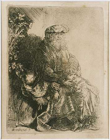 雅各布爱抚本杰明（约1637年） by Rembrandt van Rijn and Studio of Rembrandt van Rijn