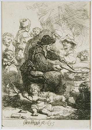 《煎饼女人》，第三州（1635年） by Rembrandt van Rijn and Studio of Rembrandt van Rijn