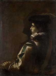 戴羽绒帽的年轻人（约1630-1636年） by Mattia Preti