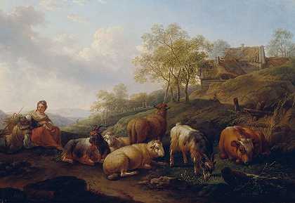 放牧牛的景观（1766年） by Joseph Roos der Ältere