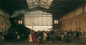 火车抵达维也纳西北站（1875年） by Carl Karger