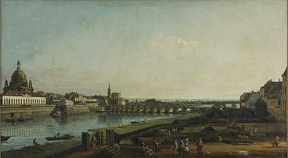 德累斯顿，位于易北河右岸奥古斯都大桥上方（1747年） by Bernardo Bellotto