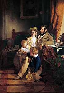 鲁道夫·冯·阿瑟伯和他的孩子鲁道夫、埃米莉和古斯塔夫（1837年） by Friedrich von Amerling