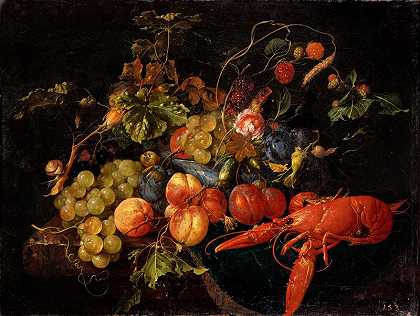 龙虾、水果和鲜花（未注明日期） by Cornelis de Heem