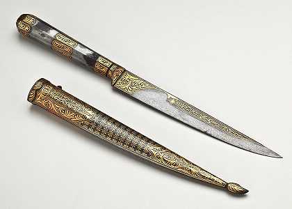 刻有书法和叶状图案的食刀和刀鞘（奥斯曼时期（1299-1922）） by Unknown