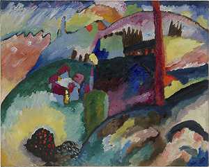 带有工厂烟囱的景观（Landschaft mit Fabrikschornstein）（1910） by Wassily Kandinsky
