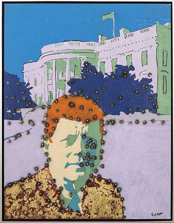 Whitehouse Kennedy-平面波普艺术、文化美国、镀金丙烯酸帆布（2020） by Viktor Mitic