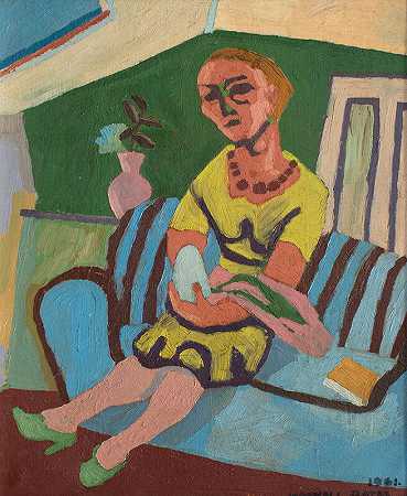 蓝色沙发上的女人（1961） by Maxwell Bates