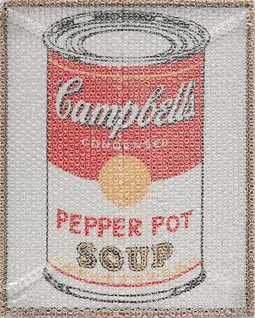 金宝汤罐（胡椒罐），带气泡膜和包装带（2021年） by Tammi Campbell