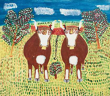 两头公牛（约1975-79年） by Everett Lewis