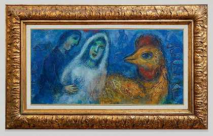 有公鸡的新婚夫妇（约1975年） by Marc Chagall