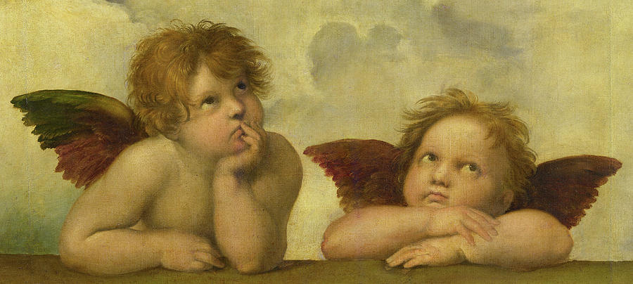 西斯廷麦当娜的小天使`Cherubs of the Sistine Madonna by Raphael